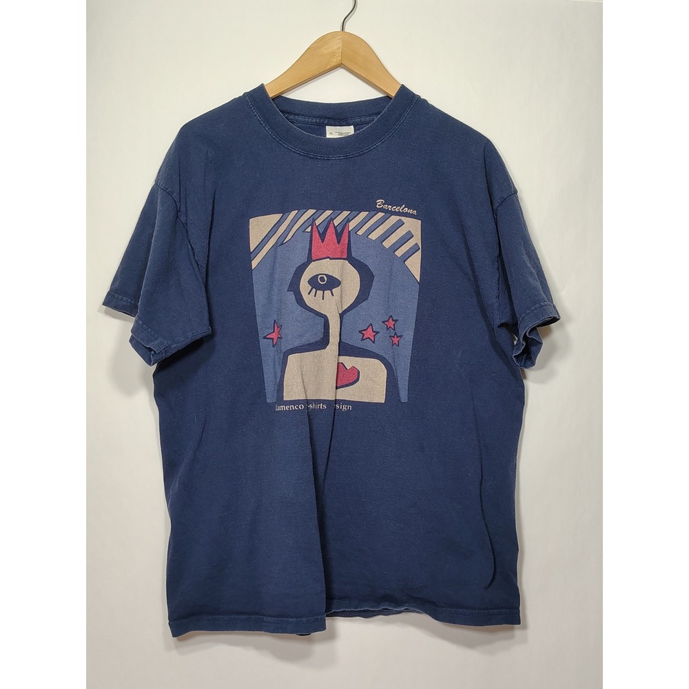 Vintage Screen Stars Barcelona Flamenco T-Shirts Design Navy Blue Graphic Tee XL